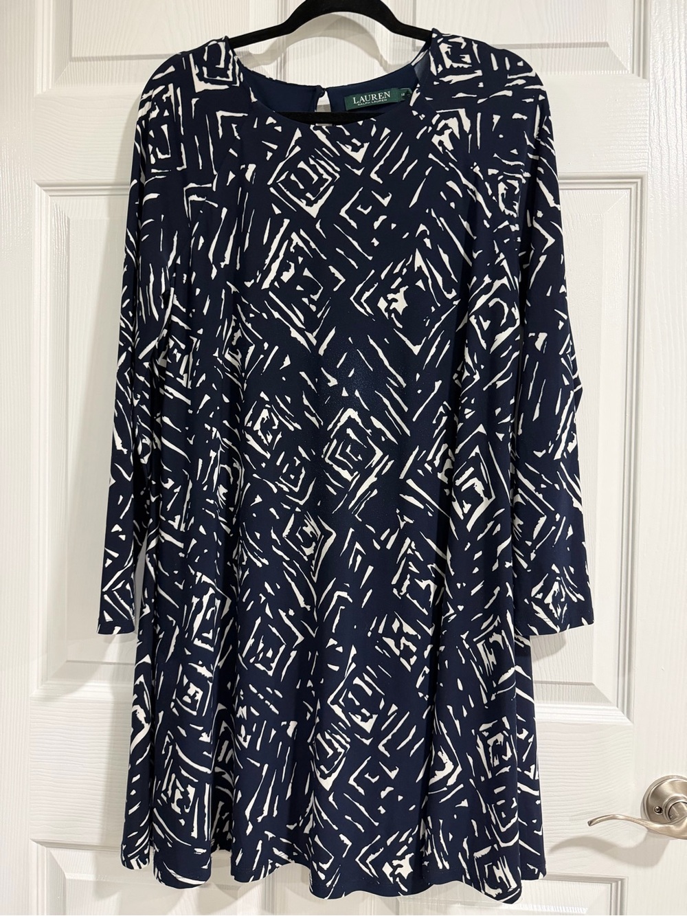 Ralph Lauren Navy and White Abstract Print Long-Sleeve Dress